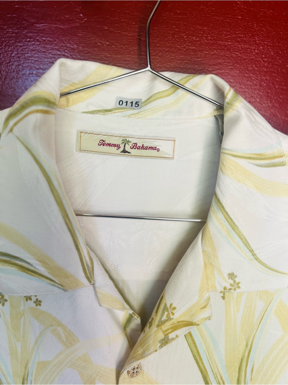 Tommy Bahama Cream Shirt with Pale Yellow & Soft Green Palm Print